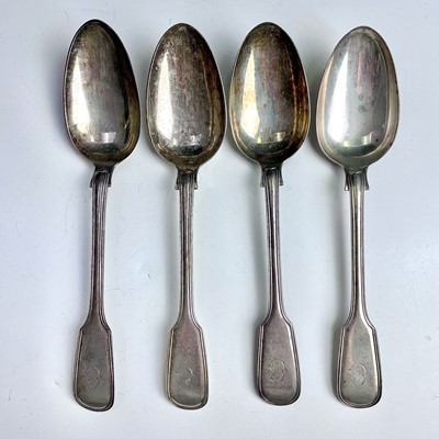 Lot 25 - A William IV silver set of four fiddle thread...