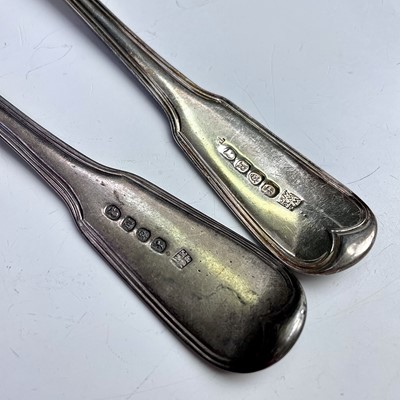 Lot 28 - Two George III silver fiddle and thread...