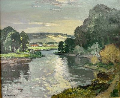 Lot 754 - Leonard RICHMOND (1889-1965) The River Wey Oil...