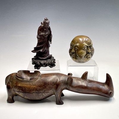 Lot 120 - An Indian carved wood model of a rhino, early...