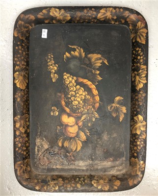 Lot 37 - A Victorian tole-peinte tray painted with fruit.