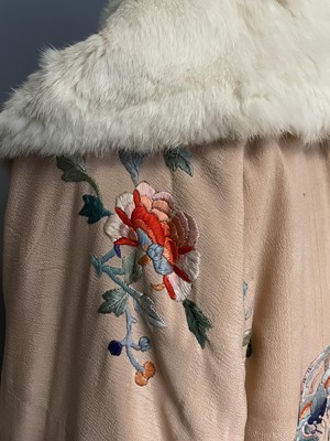 Lot 30 - A Chinese pink silk crepe and silk embroidered...