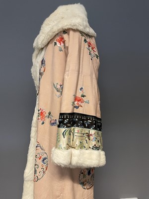 Lot 30 - A Chinese pink silk crepe and silk embroidered...