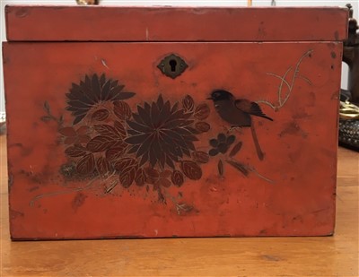 Lot 260 - A Chinese red lacquered box, decorated with...