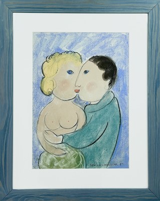 Lot 554 - Dora HOLZHANDLER (1928-2015) The Kiss Pastel...