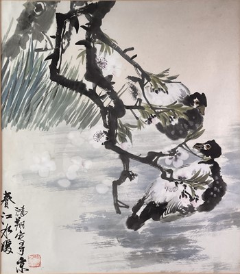 Lot 131 - A Chinese painting of birds perched on a...