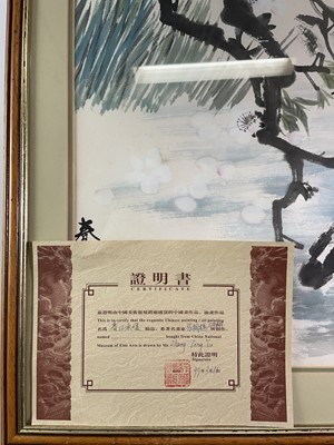 Lot 131 - A Chinese painting of birds perched on a...