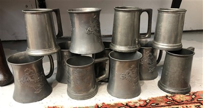 Lot 64 - Chinese and other pewter tankards in one box.