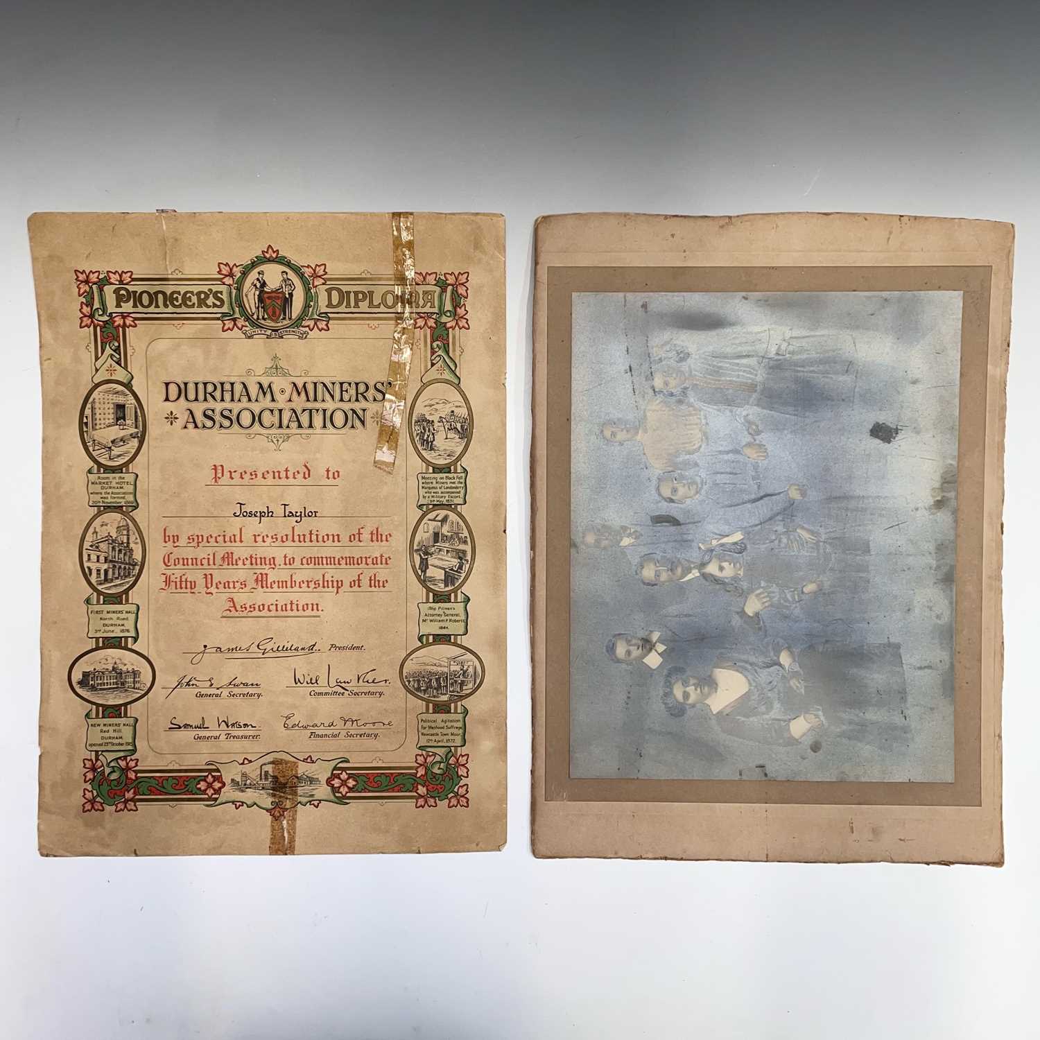Lot 67 - A Durham Miners' Association Pioneer's Diploma,...