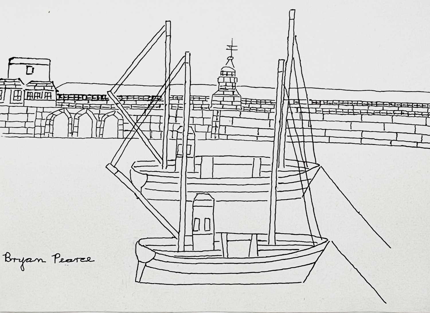 Lot 54 - Bryan PEARCE (1929-2006) Two Boats St Ives Ink...