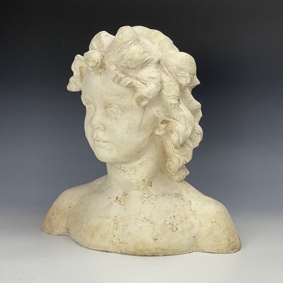 Lot 102 - A reconstituted moulded stone bust of a young...