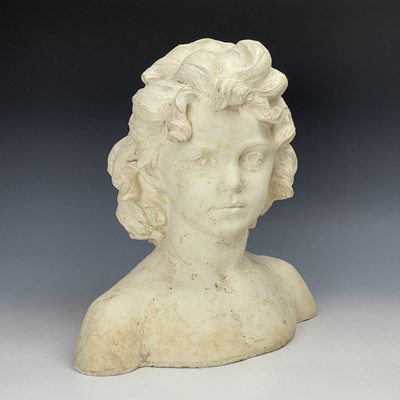 Lot 102 - A reconstituted moulded stone bust of a young...