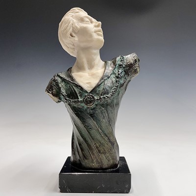 Lot 110 - An alabaster and bronze bust with a marble...