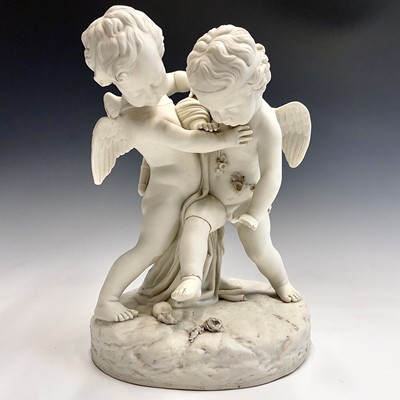 Lot 860 - A Copeland Parian ware bisque group of winged...