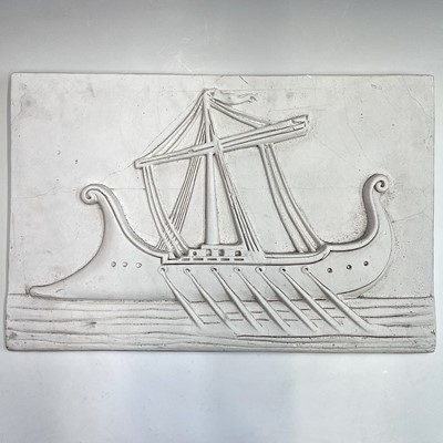 Lot 260 - A cast plaster relief of a Greek ship, 61cm x...