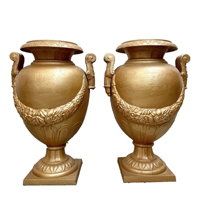 Lot 124 - A pair of classical-style garden urns, cast...