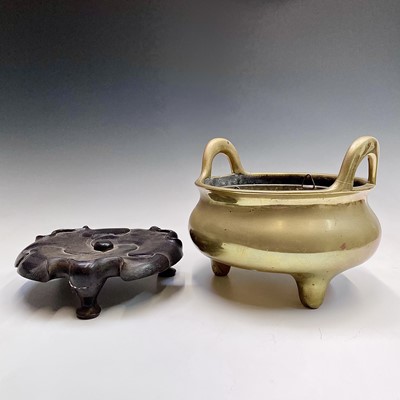 Lot 33 - A large Chinese polished bronze censer, six...