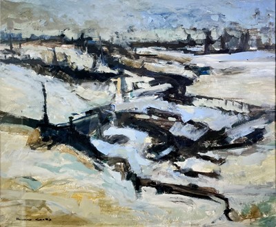 Lot 686 - Howard COLES (XX) Barge Graveyard Oil on paper...