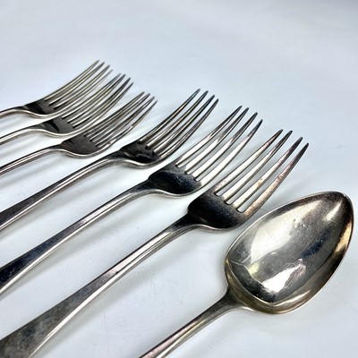 Lot 66 - Three George III silver table forks, London...