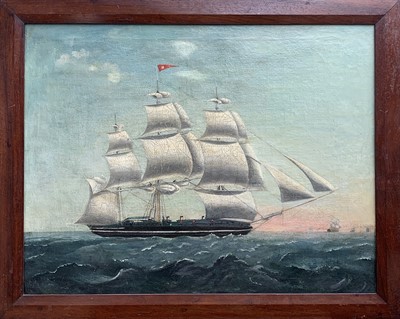 Lot 1468 - An oil on canvas portrait of a full rigged...