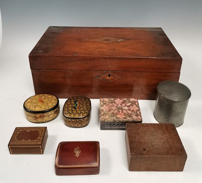 Lot 23 - A Victorian inlaid wooden box, a Malayan...