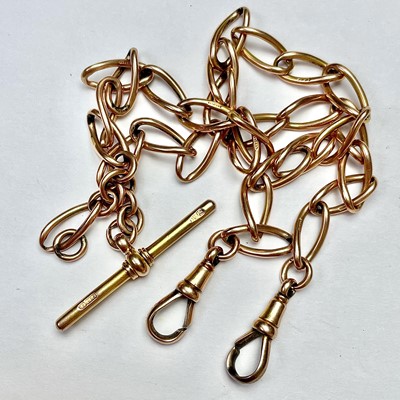 Lot 793 - A 15ct gold curb link double watch chain...
