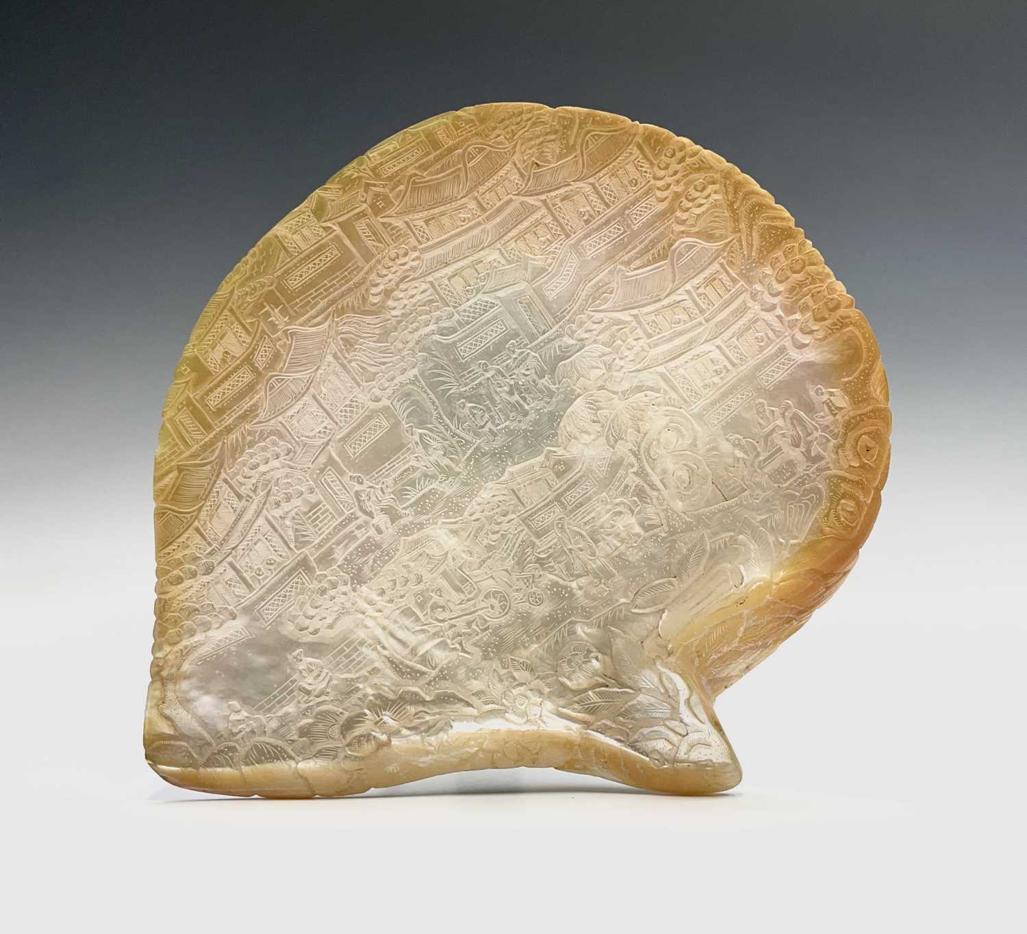 Lot 28 - A Chinese mother of pearl shell, circa 1900,...