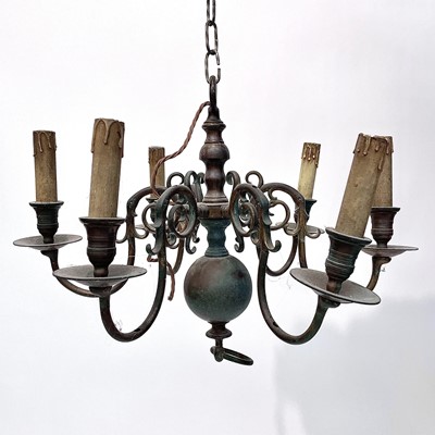 Lot 197 - A 19th century Dutch style six branch chandelier.