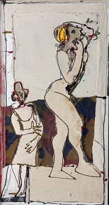 Lot 782 - John KIKI (1943) Figures Oil and collage on...