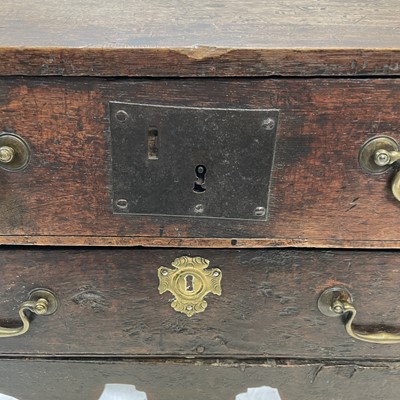 Lot 55 - An oak bible box, dated 1739, on a later stand,...