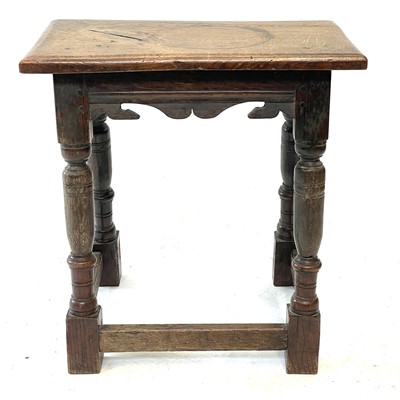 Lot 183 - A 17th century style oak joint stool, with old...