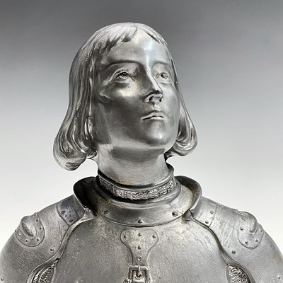 Lot 63 - A French spelter bust of Joan of Arc on a...