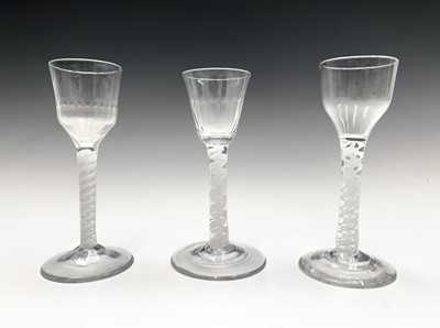 Lot 1016 - A wine glass, circa 1760, the half-fluted ogee...