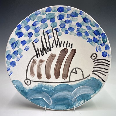 Lot 646 - Tony SHIELS (1938) Painted ceramic dish...