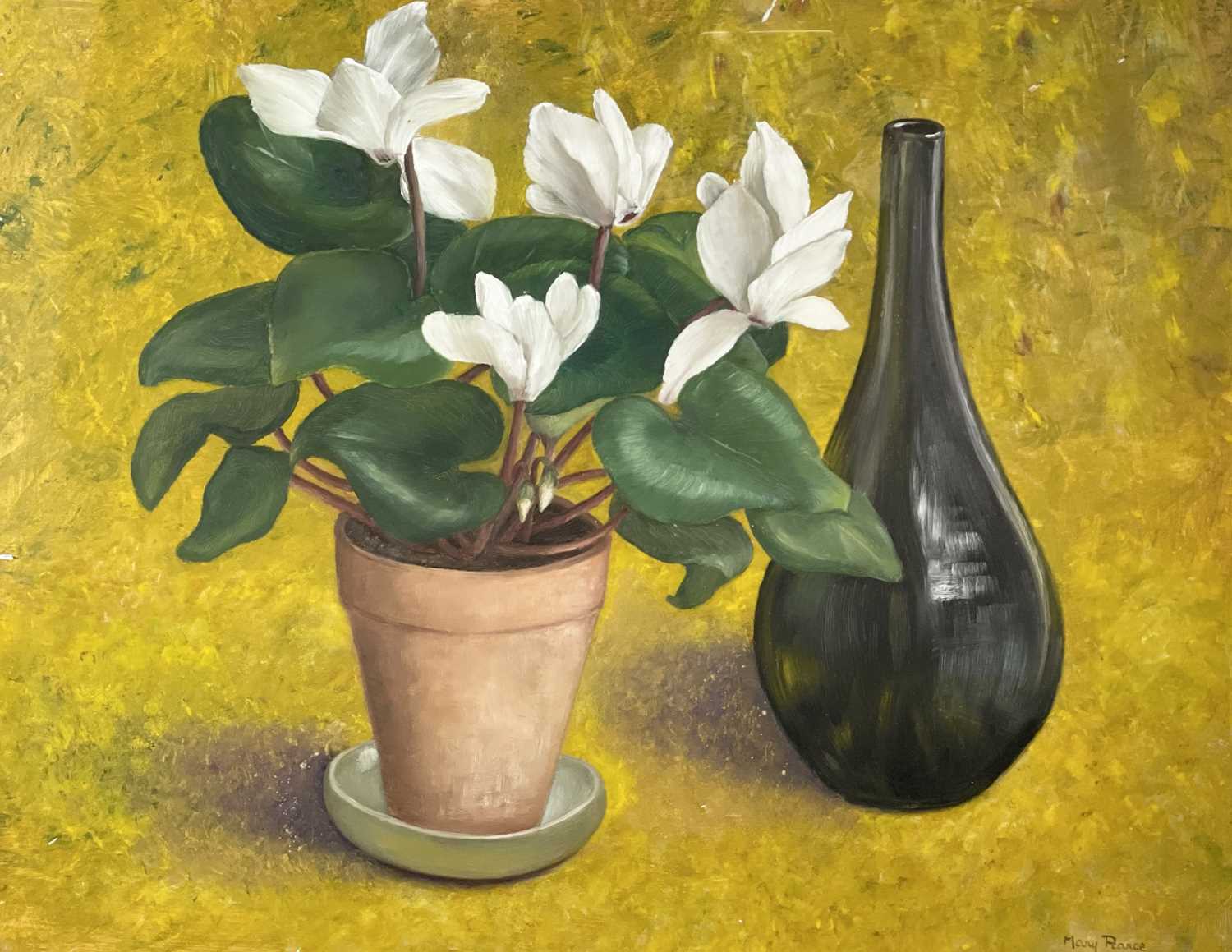 Lot 319 - Mary PEARCE Cyclamen and Black Vase Oil on...