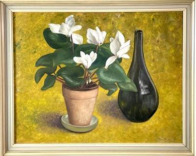 Lot 319 - Mary PEARCE Cyclamen and Black Vase Oil on...