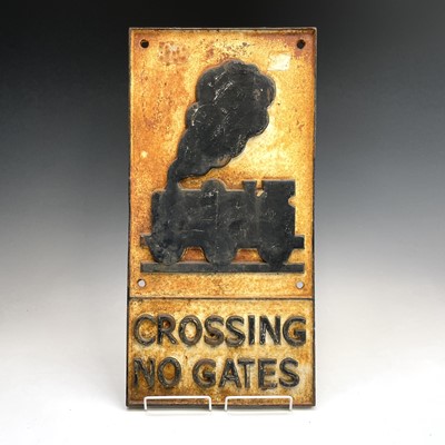 Lot 152 - A cast metal sign 'CROSSING NO GATES', 58cm x...
