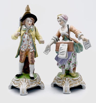 Lot 819 - A pair of Dresden porcelain figures, 20th...