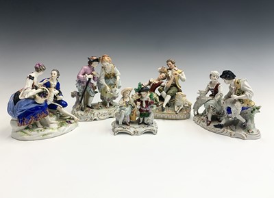 Lot 821 - A Sitzendorf group of sheep shearers, 20th...