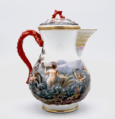 Lot 825 - A Meissen coffee pot and cover, moulded in...