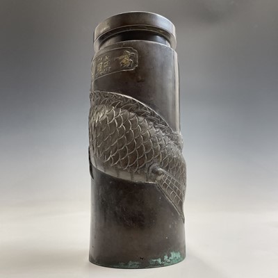Lot 60 - A Chinese bronze cylindrical vase, Qing...