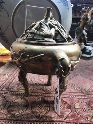 Lot 160 - A Chinese polished bronze incense burner, 19th...