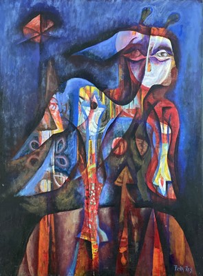 Lot 612 - Flora REY (1935) Abstract Figures Oil on...