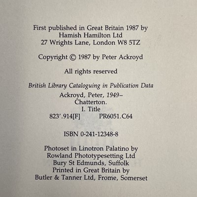Lot 447 - PETER ACKROYD. 'Hawksmoor,' first edition,...