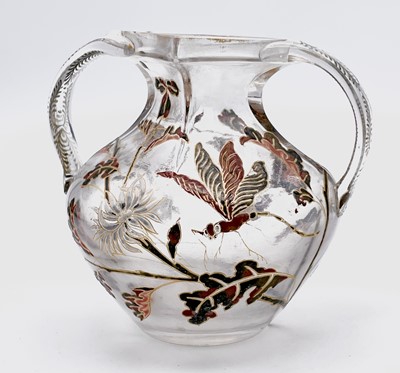 Lot 996 - An Emille Galle glass twin handled vase, twin...