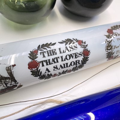 Lot 993 - A Victorian opaque glass rolling pin, transfer...