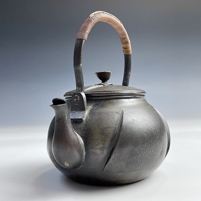 Lot 175 - A Japanese brass teapot, Meiji period, with a...