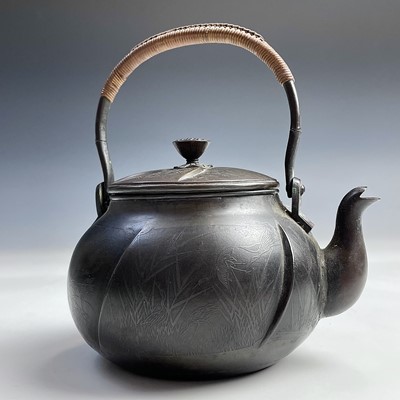 Lot 175 - A Japanese brass teapot, Meiji period, with a...