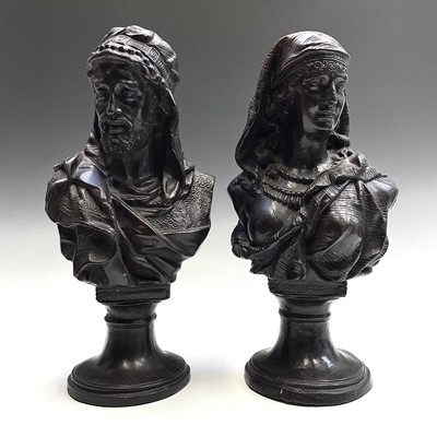 Lot 129 - A pair of 20th century bronze busts of a...