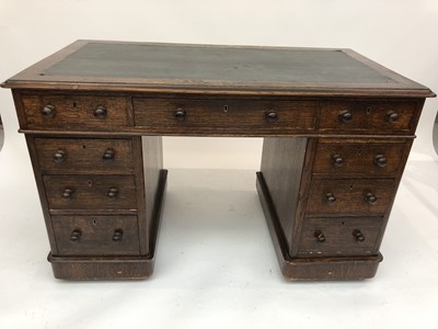 Lot 3103 - A Victorian oak twin pedestal desk, fitted an...